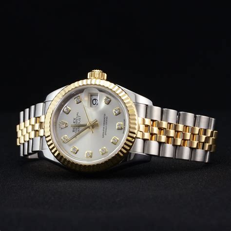 pre owned ladies rolex silver dial diamonds fluted bezel|pre owned rolex lady datejust.